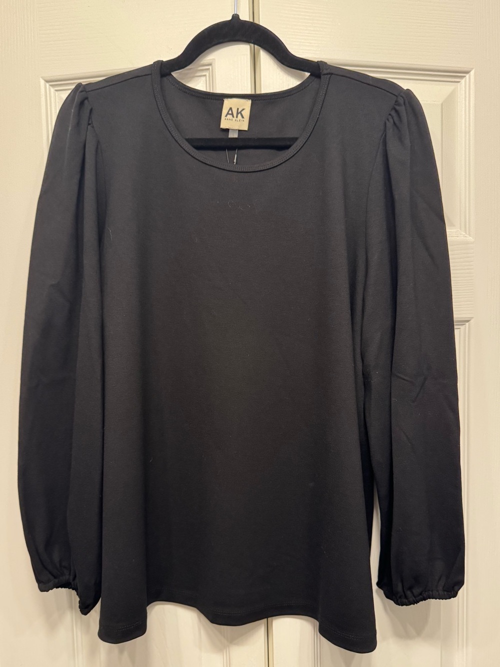 Anne Klein Black Puff Sleeve Knit Top